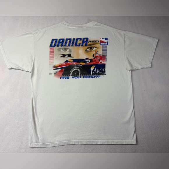 T-shirt Vintage Danica Patrick Indy 500 – Taille L, Blanc, Occasion Bon état